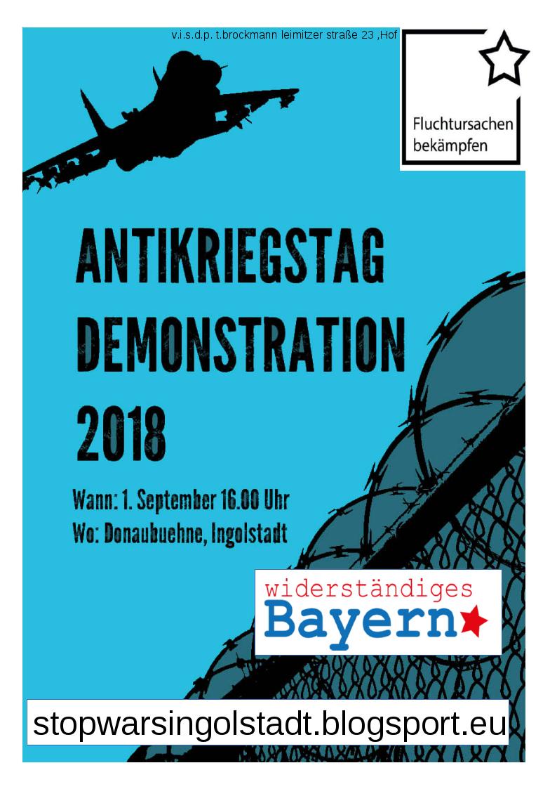 1. September – Antikriegstag 2018 Ingolstadt – Zugtreffpunkt Nürnberg